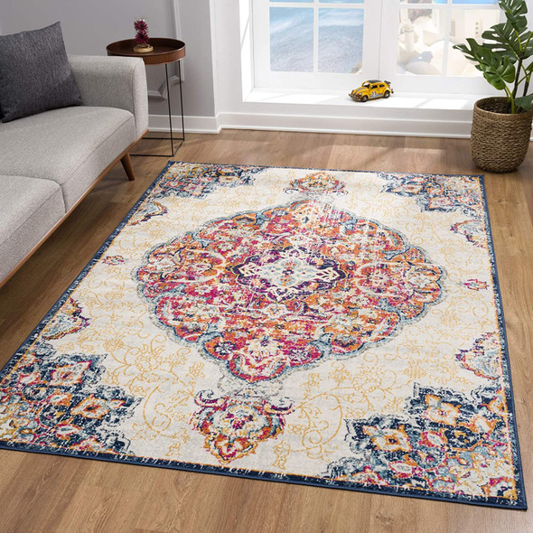 2 x 13 Cream Decorative Medallion Runner Rug