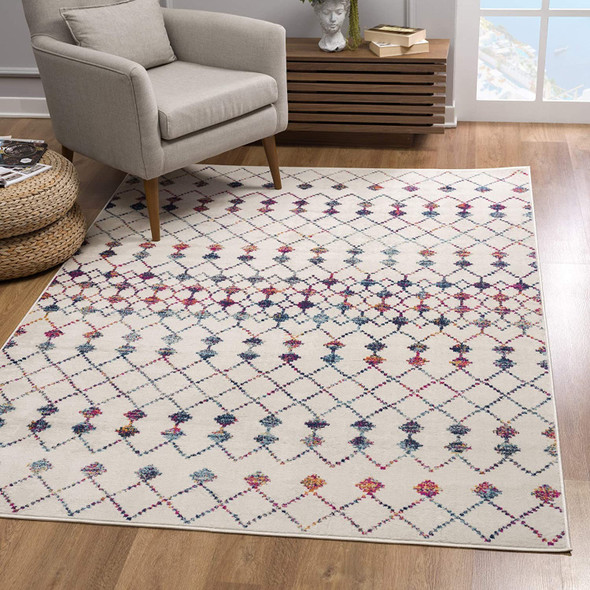 4 x 6 White Modern Geometric Grid Area Rug