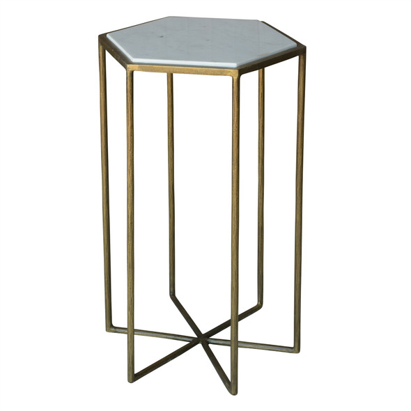 Geometric Gold and White Marble Side Table