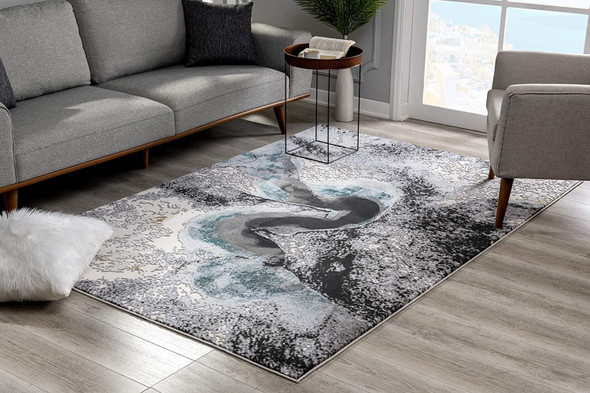 5 x 8 Black and Gray Abstract Whirlpool Area Rug