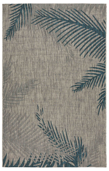 5 x 7 Gray Palm Leaves Indoor Outdoor Area Rug