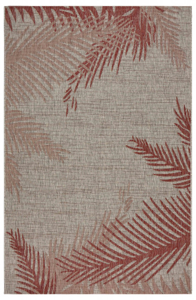 5 x 7 Red Palm Leaves Indoor Outdoor Area Rug