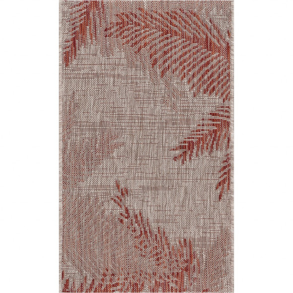 2 x 3 Red Palm Leaves Indoor Outdoor Scatter Rug