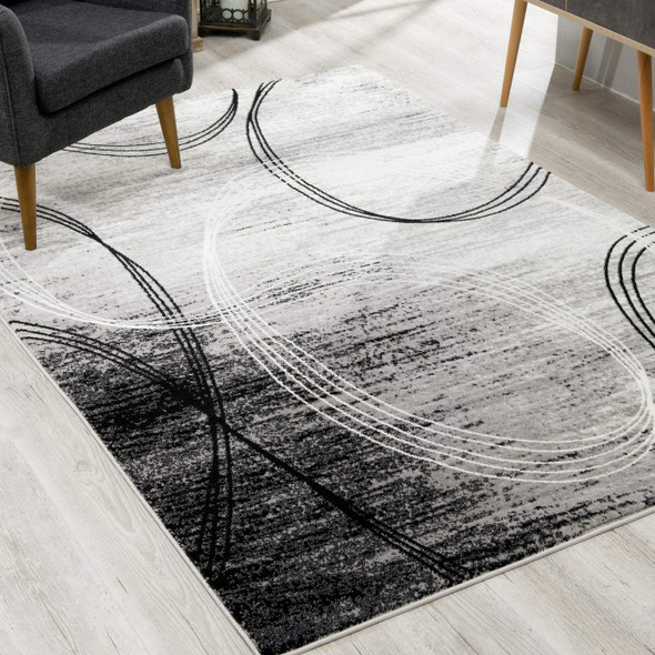 8 x 11 Gray Distressed Swirls Area Rug