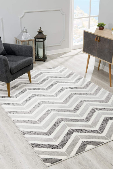 2 x 15 Gray Distressed Chevron Runner Rug