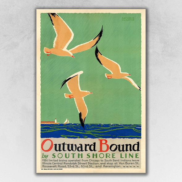 12" x 18" Birds Over Lake Michigan c1929 Vintage Travel Poster Wall Art