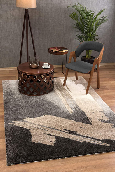 7 x 10 Gray and Tan Abstract Stroke Area Rug