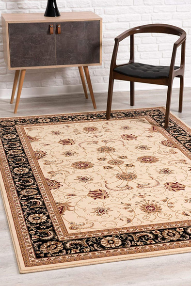 3 x 13 Cream and Black Decorative Runner Rug