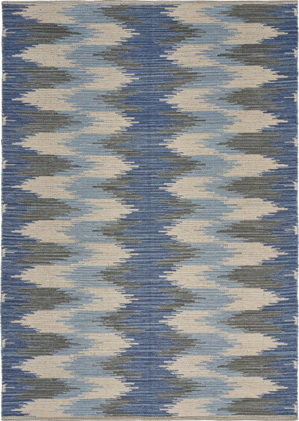 5 x 7 Blue and Cream Ikat Pattern Area Rug