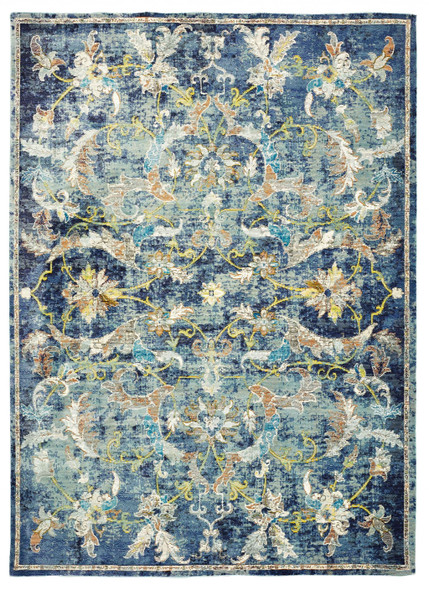 4 x 6 Blue and White Jacobean Pattern Area Rug