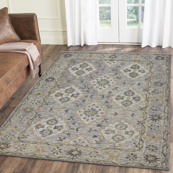 9 x 12 Blue and Tan Traditional Area Rug