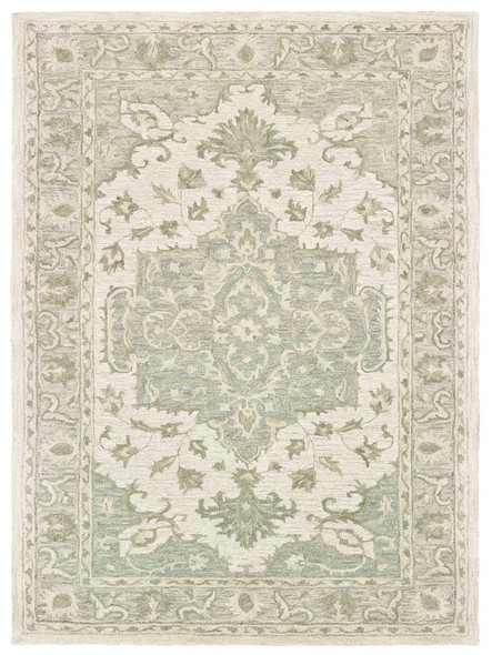 9 x 12 Green and Cream Medallion Area Rug