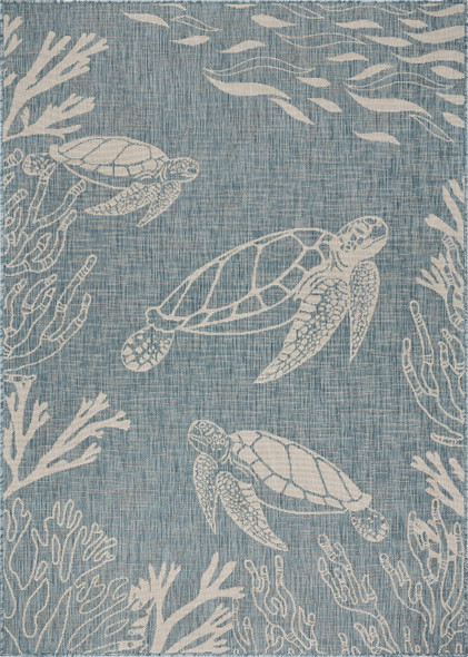 8 x 10 Teal Turtle Indoor Outdoor Area Rug