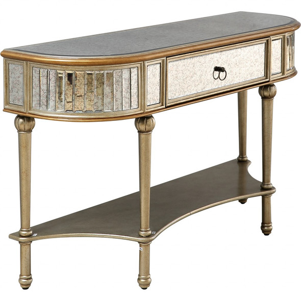 Antiqued Gold Demilune Console Table