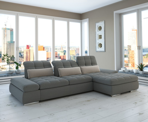 Mod Gray Two Piece Left Sectional Sofa with Storage and Sleeper