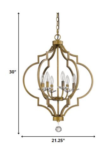 Peyton 6-Light Raw Brass Chandelier With Crystal Accents