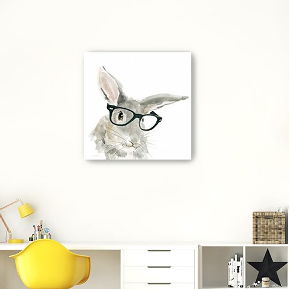 20" x 20" Watercolor Cutie Rabbit in Glasses Canvas Wall Art