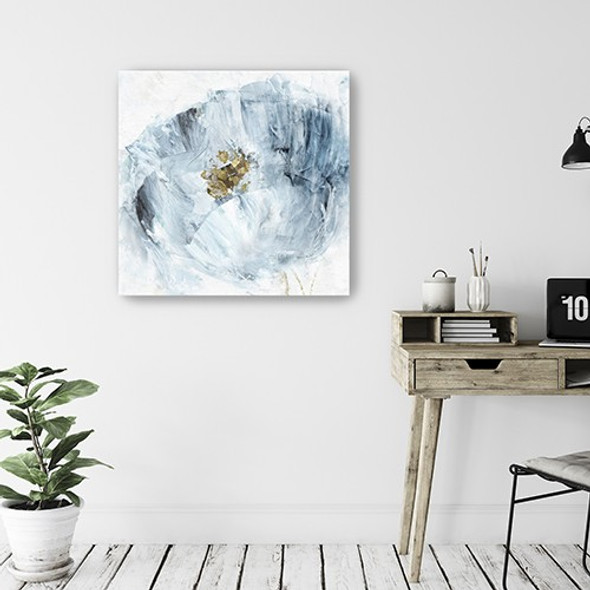 30" x 30" Watercolor Abstract Gray Blue Flower II Canvas Wall Art
