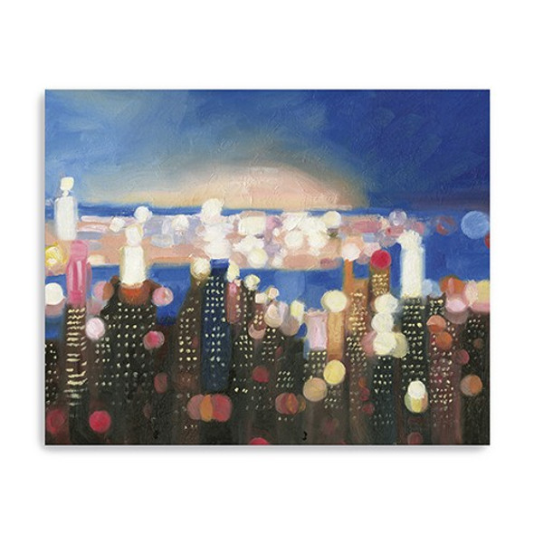 20" x 16" Watercolor City Lights on the Horizon Canvas Wall Art