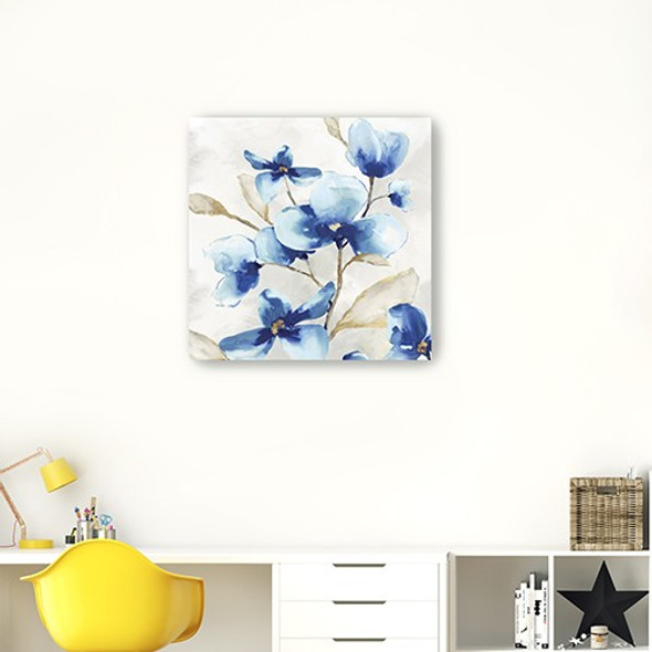 30" x 30" Watercolor Shades of Blue Floral Canvas Wall Art