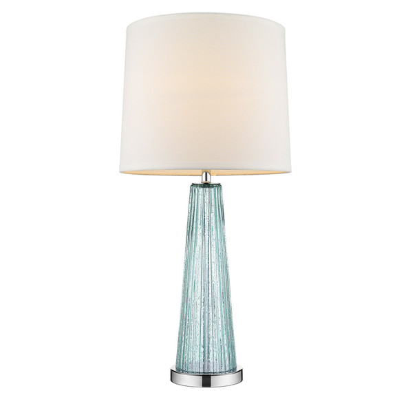 Chiara 1-Light Seafoam Glass And Polished Chrome Table Lamp With Off White Shantung Shade