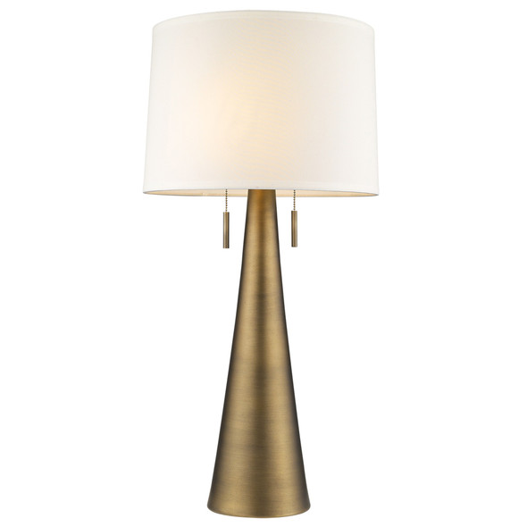 Muse 2-Light Hand Painted Antique Gold Table Lamp With Off White Shantung Shade