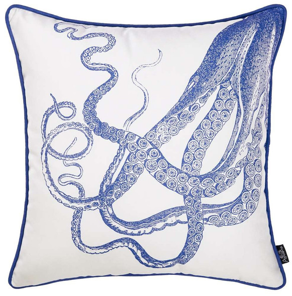 Blue and White Octopus Nautical Throw Pillow