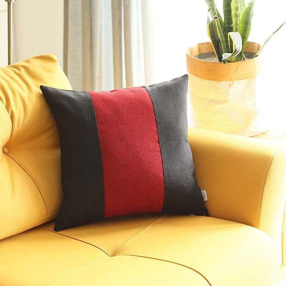 Black and Red Centered Strap Throw Pillow