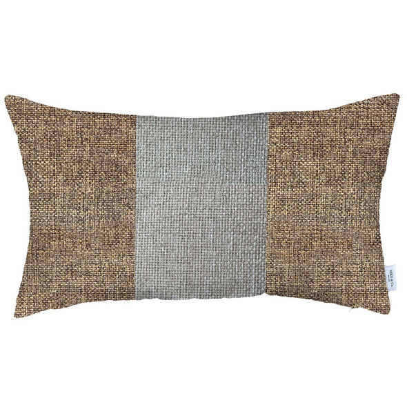 Brown and White Midsection Lumbar Throw Pillow