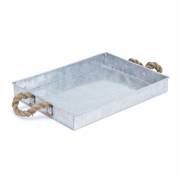 Silver Metal Tray with Rope Handles