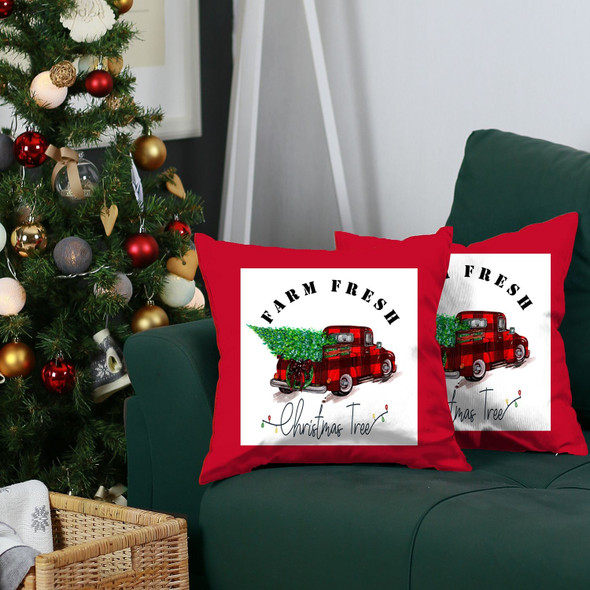 Set of 2 Christmas Buffalo Check Pick Up Truck Pillow Covers