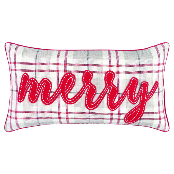 Red and Gray Christmas Plaid Lumbar Throw Pillow