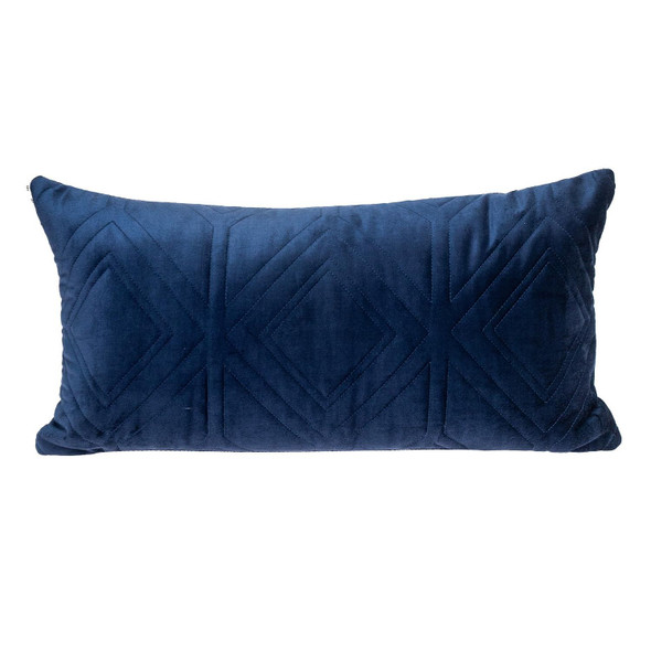 Navy Quilted Diamonds Velvet Solid Color Lumbar Pillow