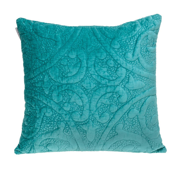 Aqua Quilted Velvet Square Throw Pillow