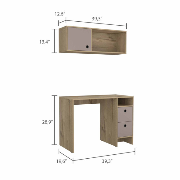 Mod Taupe and Natural Two Piece Desk and Shelve Set