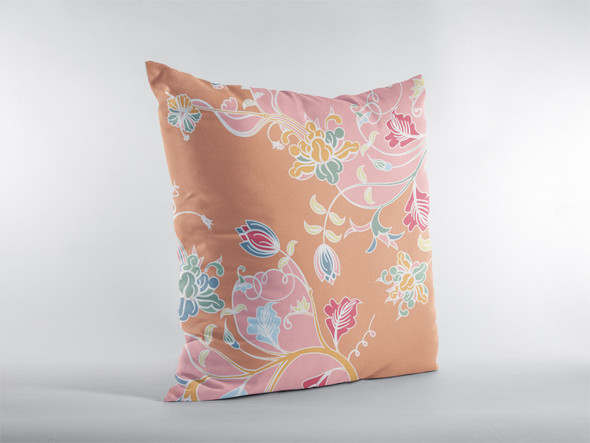 16" Pink Orange Garden Zippered Suede Throw Pillow