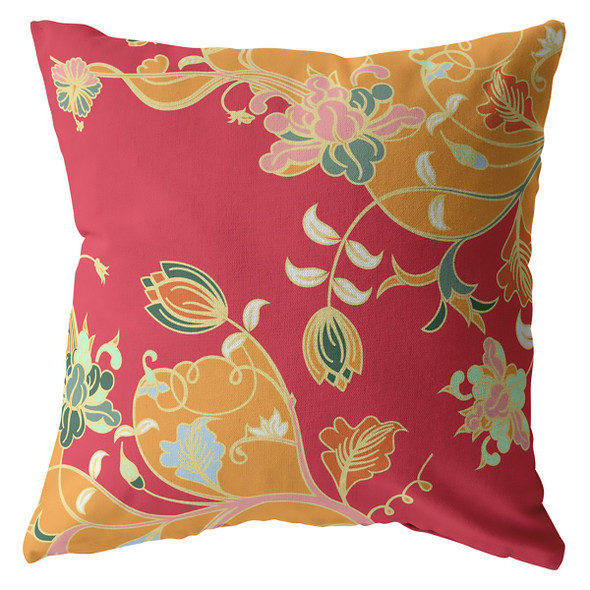 18" Orange Red Garden Zippered Suede Throw Pillow