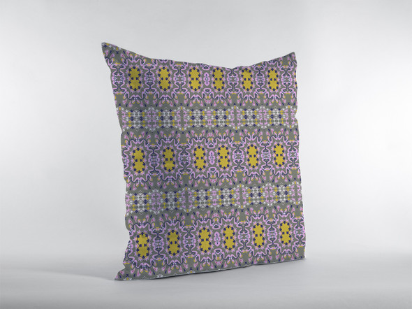 18 Purple Yellow Geofloral Zippered Suede Throw Pillow