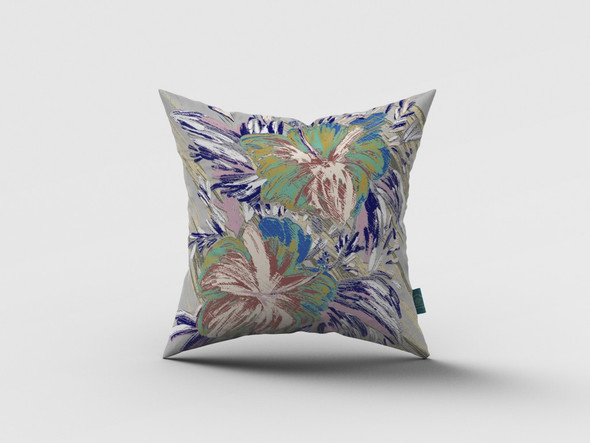 16 Lilac Green Hibiscus Zippered Suede Throw Pillow