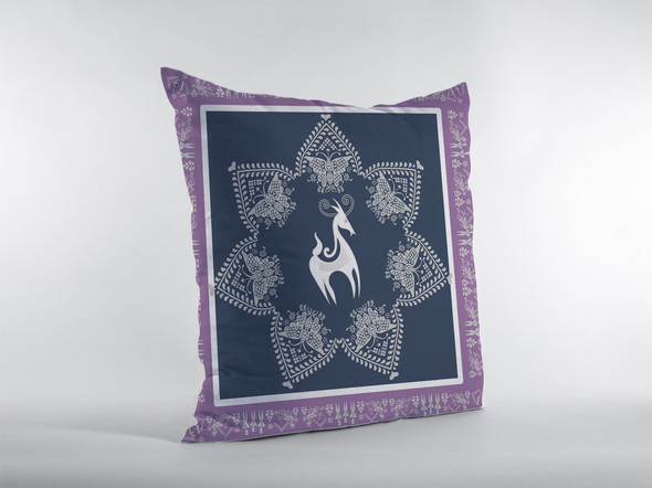 18 Navy Purple Horse Zippered Suede Throw Pillow