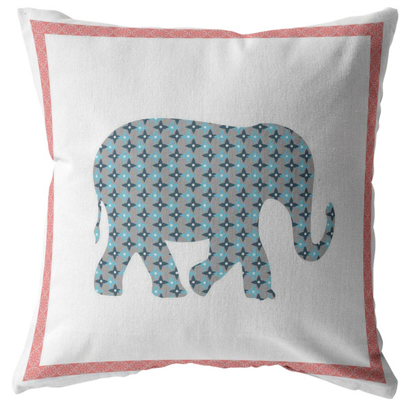 16 Blue Pink Elephant Zippered Suede Throw Pillow