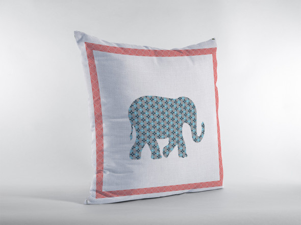 16 Blue Pink Elephant Zippered Suede Throw Pillow