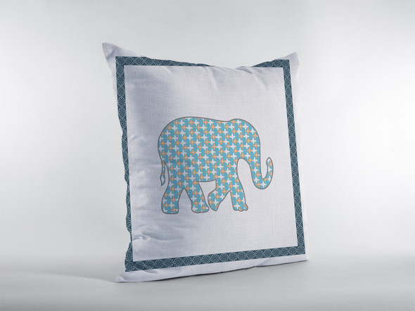 18 Blue White Elephant Zippered Suede Throw Pillow