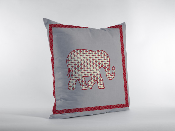 18 Red Gray Elephant Zippered Suede Throw Pillow