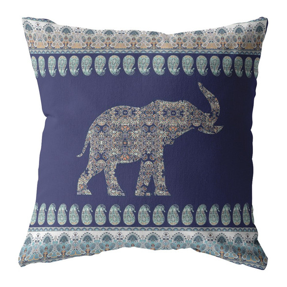 18 Navy Ornate Elephant Zippered Suede Throw Pillow