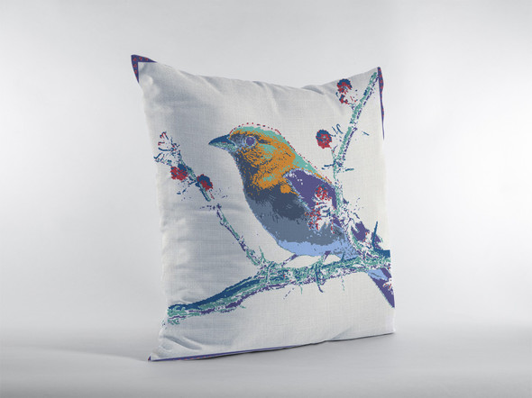 16 Blue White Robin Zippered Suede Throw Pillow