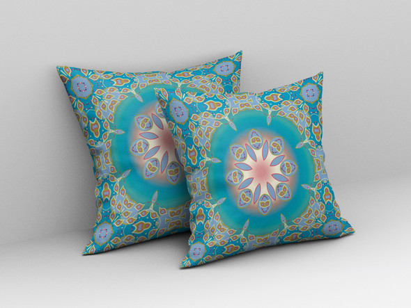 20 Blue Gold Jewel Indoor Outdoor Zippered Throw Pillow