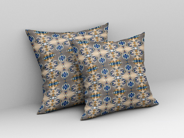 26 Brown Blue Patterned Indoor Outdoor Zippered Throw Pillow