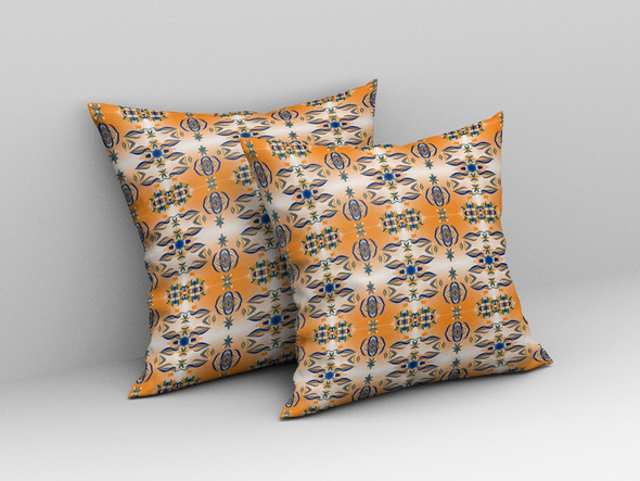 16 Orange Blue Patterned Indoor Outdoor Zippered Throw Pillow