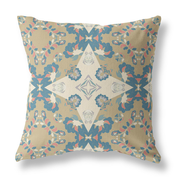 20" Brown Blue Star Indoor Outdoor Zip Throw Pillow